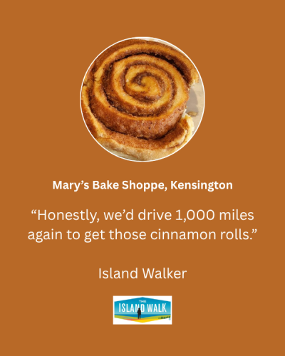 Graphic with text "“Honestly, we’d drive 1,000 miles again to get those cinnamon rolls.”"