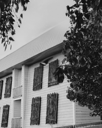 Black and white edited image of Route 6 Motel, Cavendish