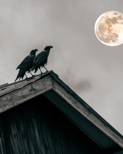 two birds perched on the roof of a barn