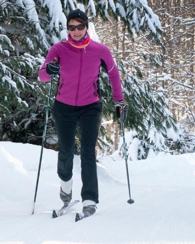 Woman cross country skiing