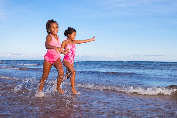 Ocean, Waves, Children running