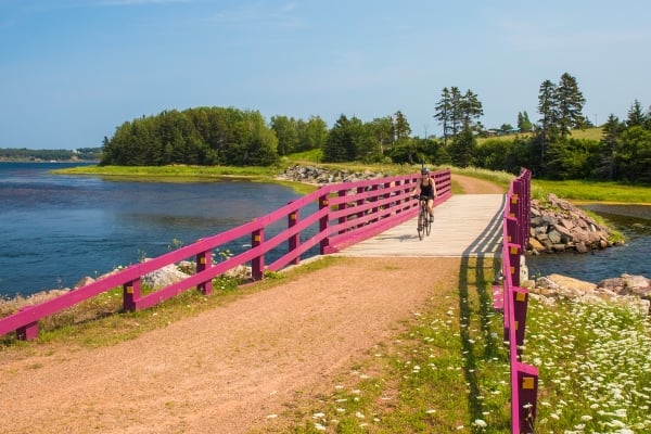 Confederation Trail St Peters, bridge, biker