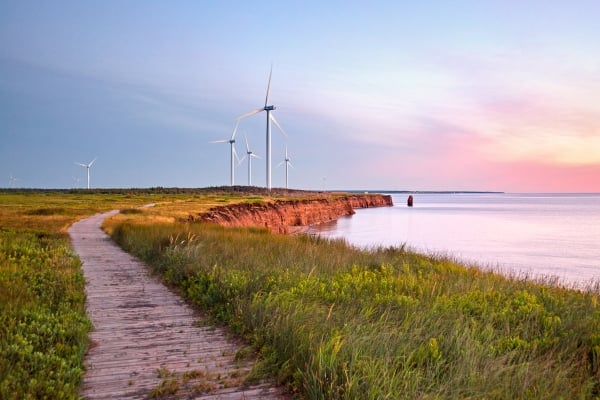 North Cape, wind turbines, ocean, path