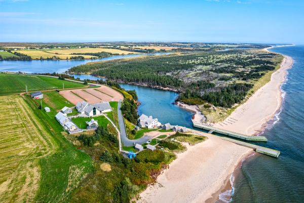 Aerial view of Basin Head Provincial Park and area