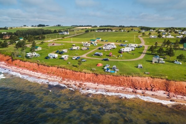Aerial view of Red Point Park & Campground in summer