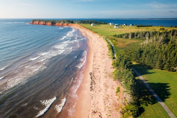 Aerial view of Sally's Beach and boardwalk