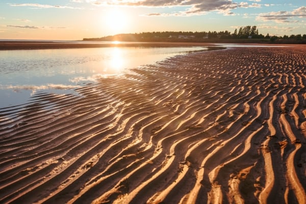 Ridges of sand at low tide and sunset, Canoe Cove, PEI