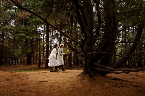 Anne and Diana characters walking in the Haunted Wood, Green Gables Heritage Place