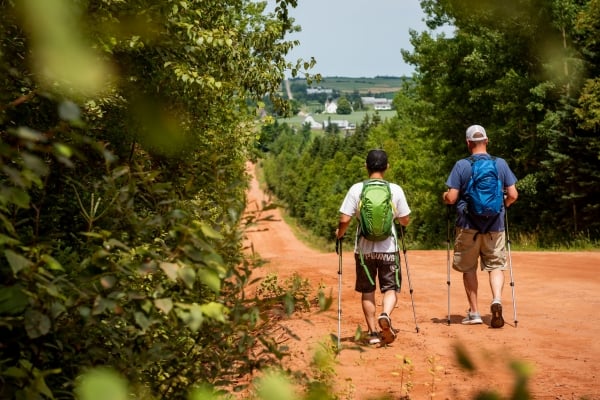 Two hikers along Section 15 of the Island Walk in Long River, Prince Edward Island