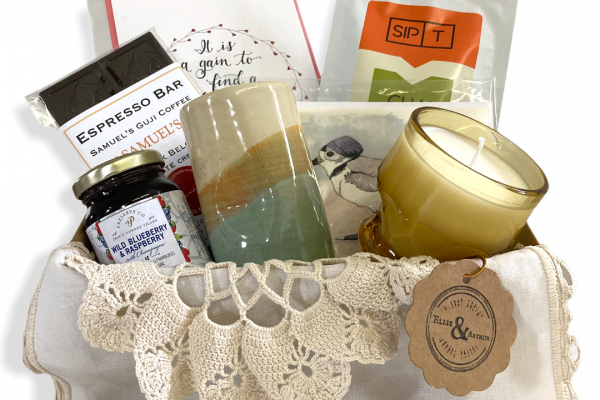 PEI gift box with jam, candle, pottery, tea, chocolate