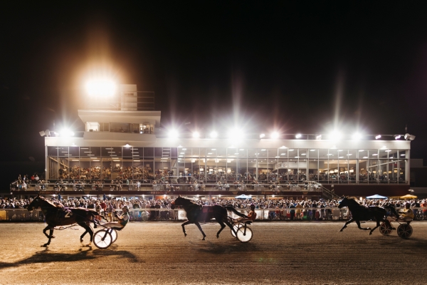 Harness racing under the lights at Red Shore Charlottetown Driving Park