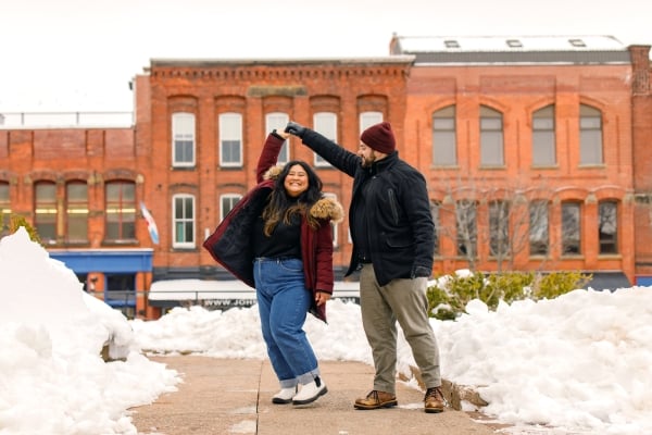 Couple dances outdoors on Victoria Row