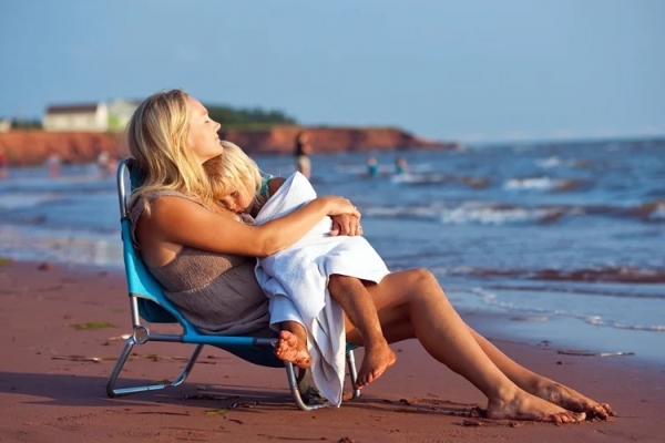 mother and daughter at the beach