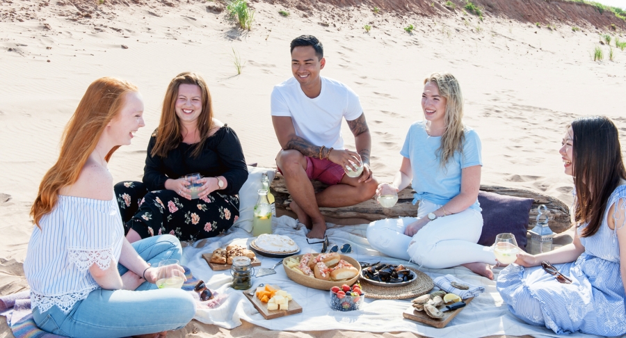 beach picnic, Group sitting, food, sand beach picnic, Group sitting, food, sand