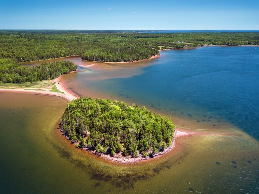 Aerial view of the Brudenell River Island in summer