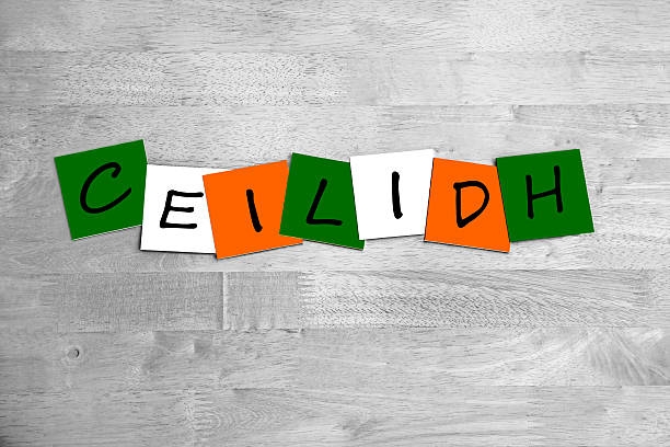 Image of the word "Ceilidh" in green, white and orange lettering. 