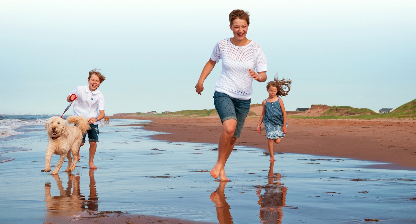 Darnley Shore, family running on beach