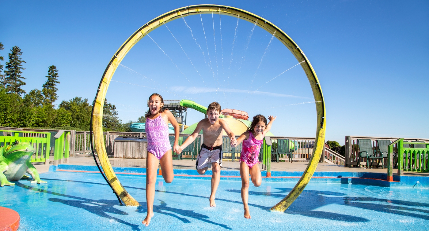 Shining Waters Fun Park, children running, playing