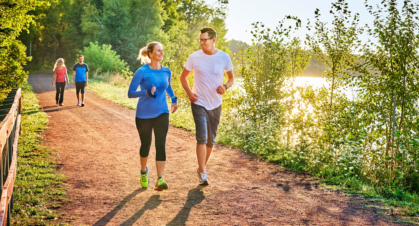 Confederation Trail, Montague, runners, morning sun Confederation Trail, Montague, runners, morning sun