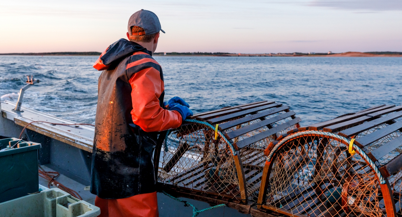 Lobster Fisherman, lobster traps, ocean, sky