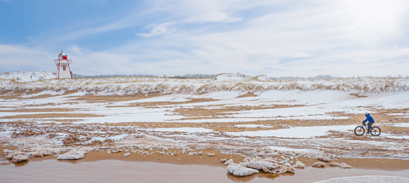 Covehead Lighthouse, PEI Winter Fat biking near Covehead Lighthouse
