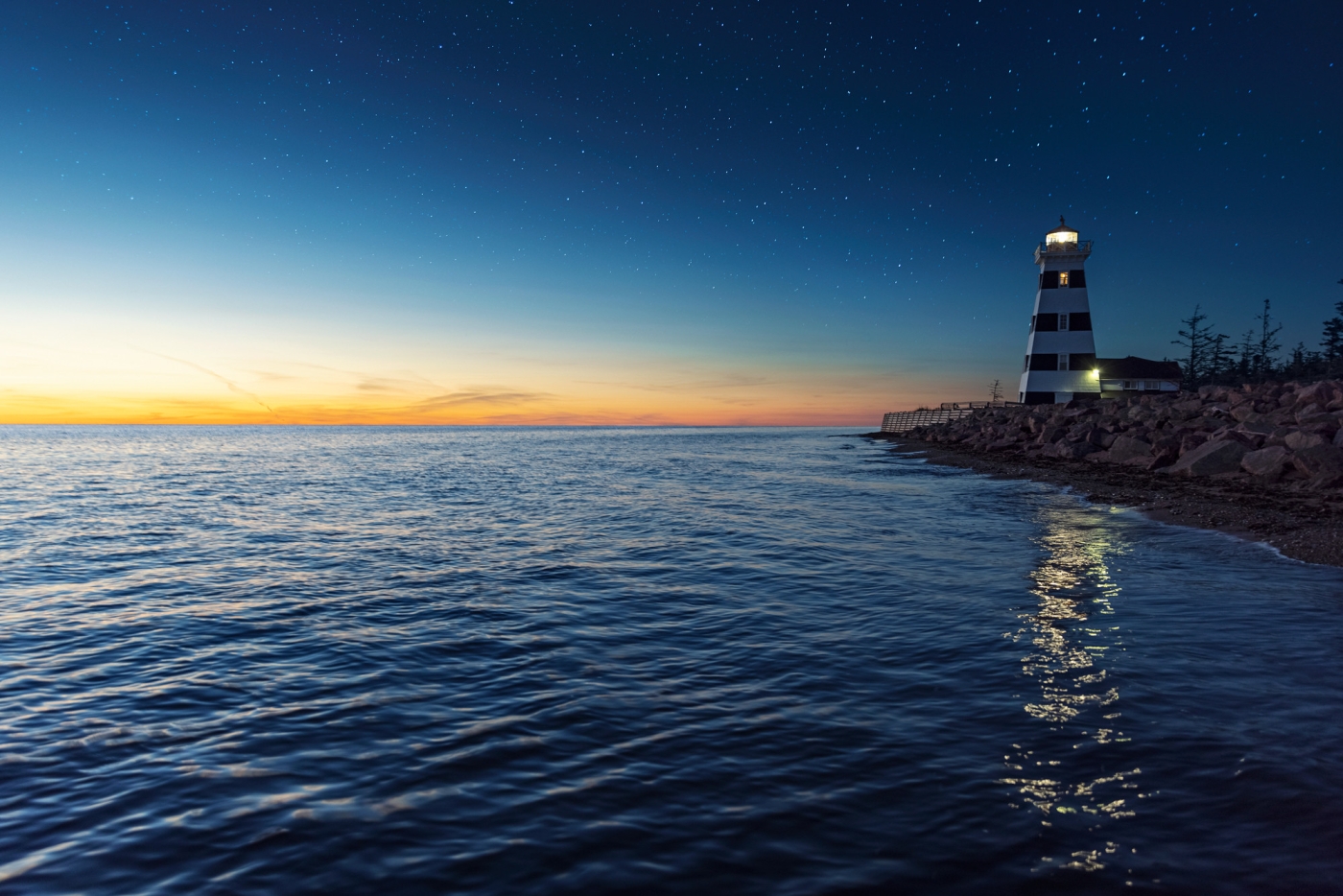 West Point Lighthouse, PEI West Point Lighthouse under a starry sky