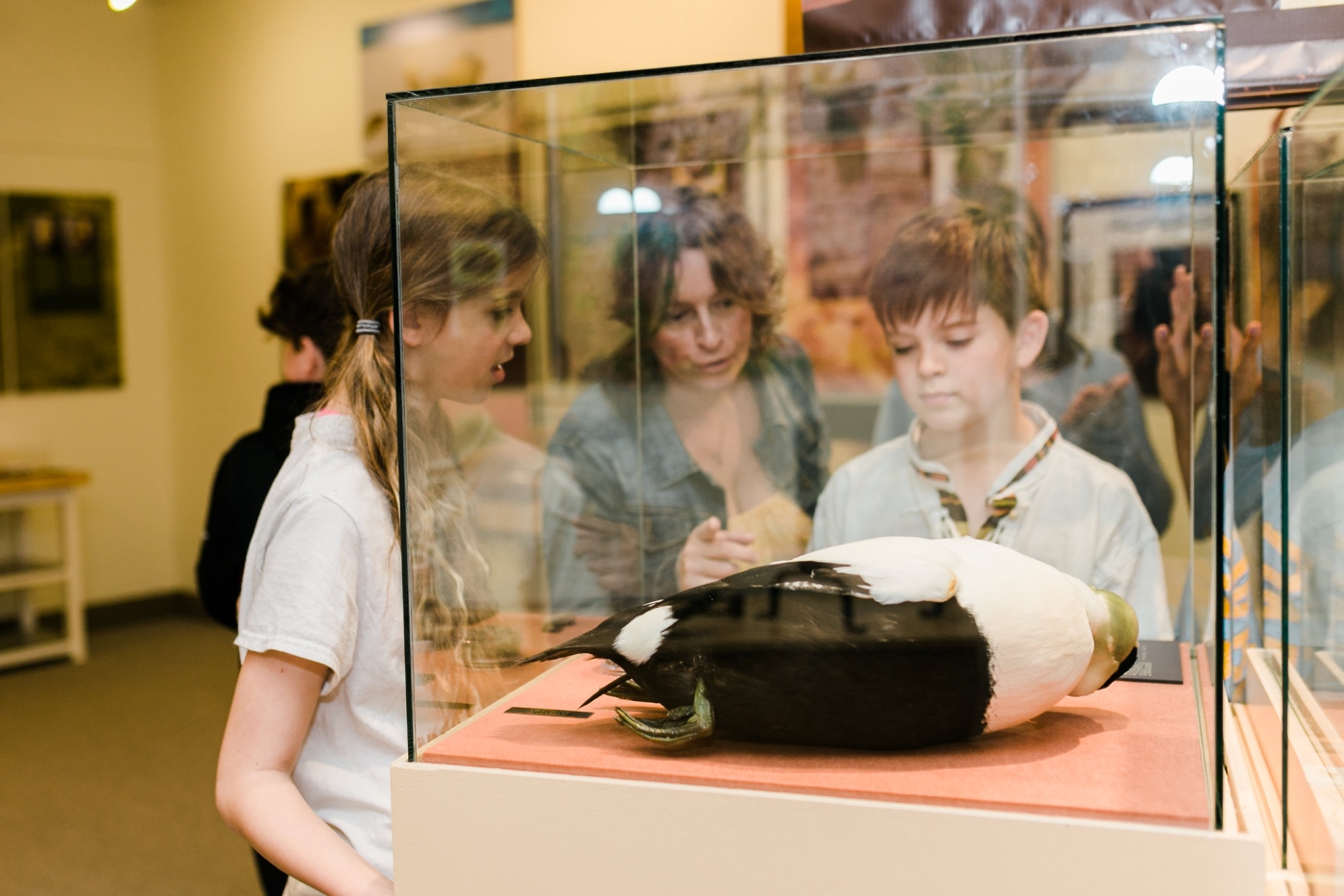 A family looking at exhibit at Acadian Museum, Miscouche, PEI