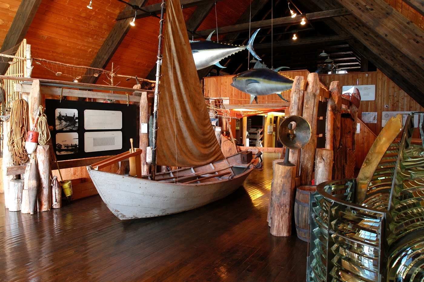 Wide angle view of exhibits at Basin Head Fisheries Museum, PEI