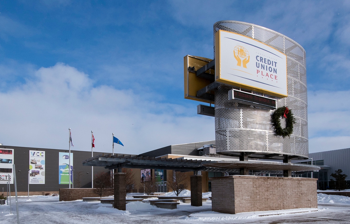 Exterior view of Credit Union Place in winter