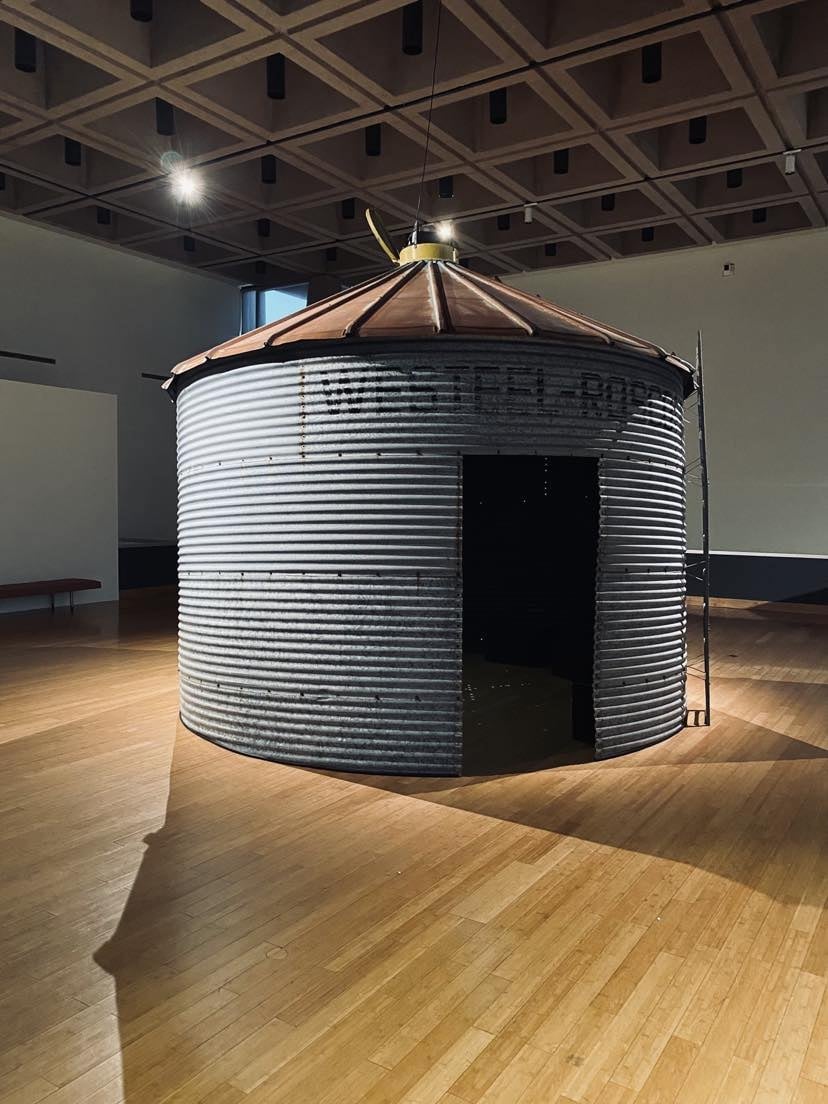 Grain tank as part of "Common Collective: 40-Tonne Viewfinder" exhibit, Confederation Centre of the Arts