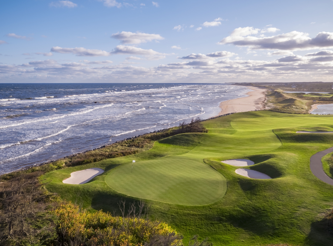 Crowbush Cove Golf Course Aerial view of hole 16 at the Links at Crowbush Cove Golf Course