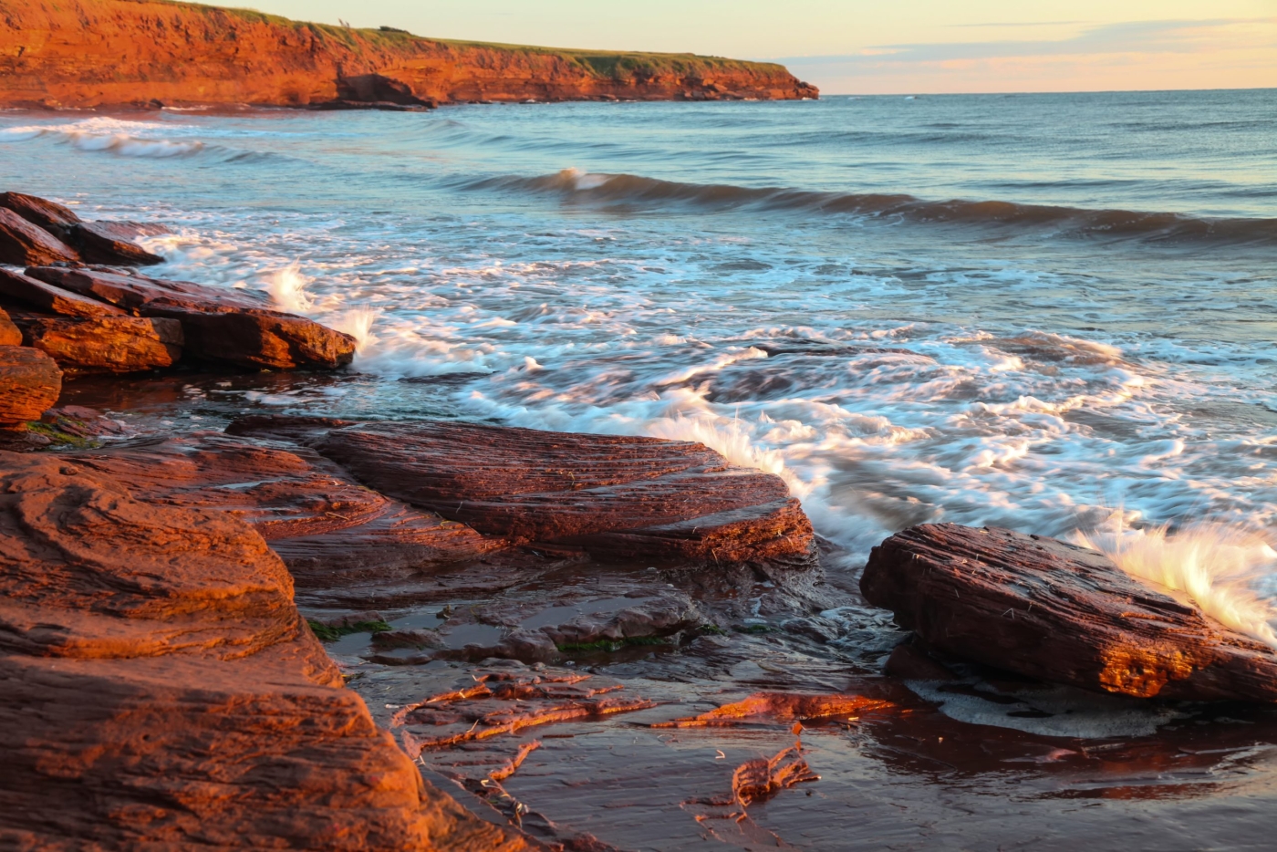 Red cliffs at PEI National Park at sunset