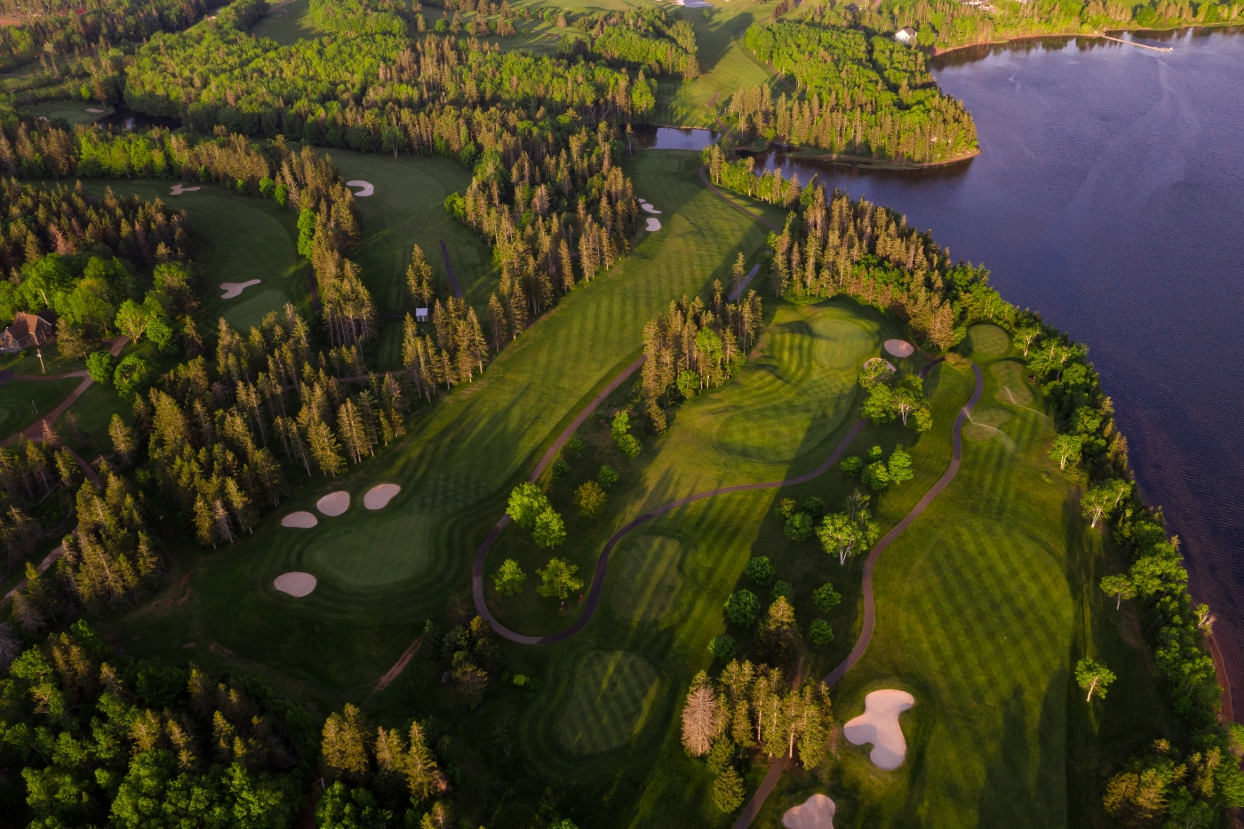 Aerial view of Mill River Golf Course and Mill River