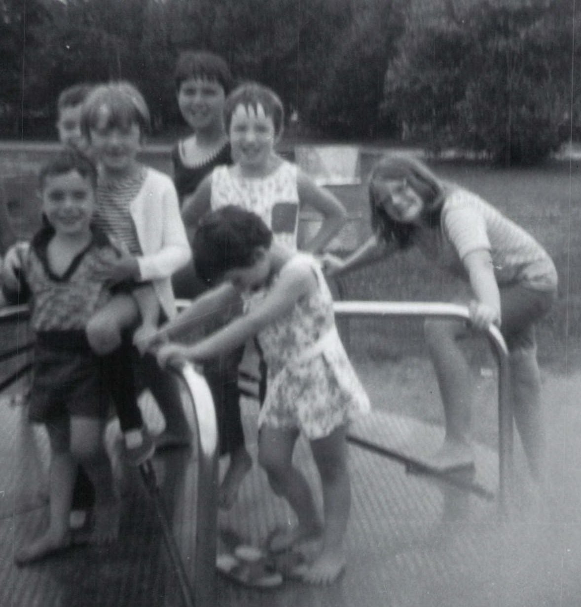 Vintage image of children on merry-go-round at Green Park