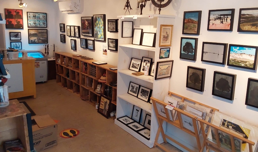 Interior view of gallery at Maroon Pig Sweet Shop and Studio