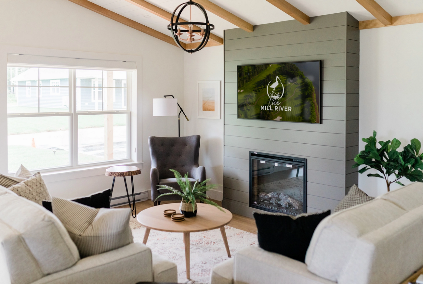 Interior sitting room of Mill River cottage