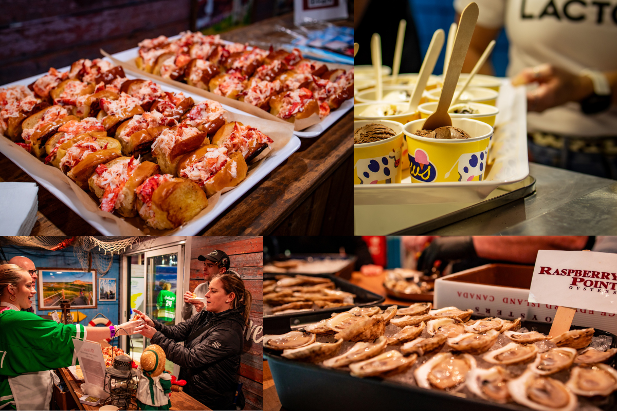 Pic collage of culinary offerings at Tourism PEI showcase at NHL All Star Fan Fair