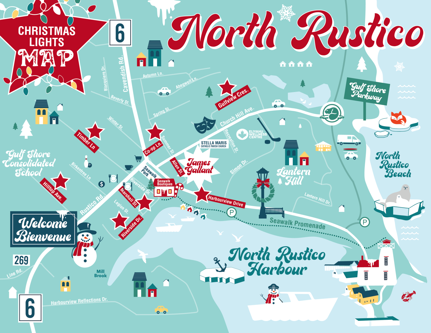 Graphic of North Rustico Christmas Lights map