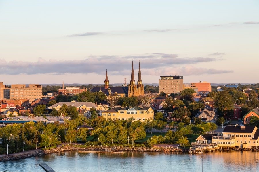Aerial image of historic downtown Charlottetown and Hillsborough River