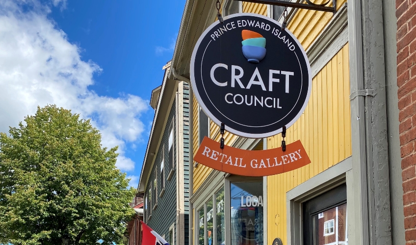 Exterior view of PEI Craft Council Retail Gallery sign and building