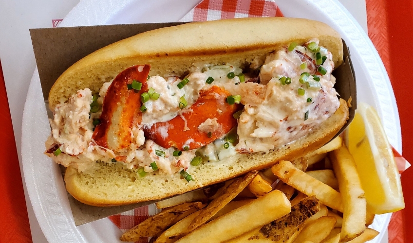 Quick Fire International Cuisine, Cavendish, PEI Close-up of lobster roll and fries