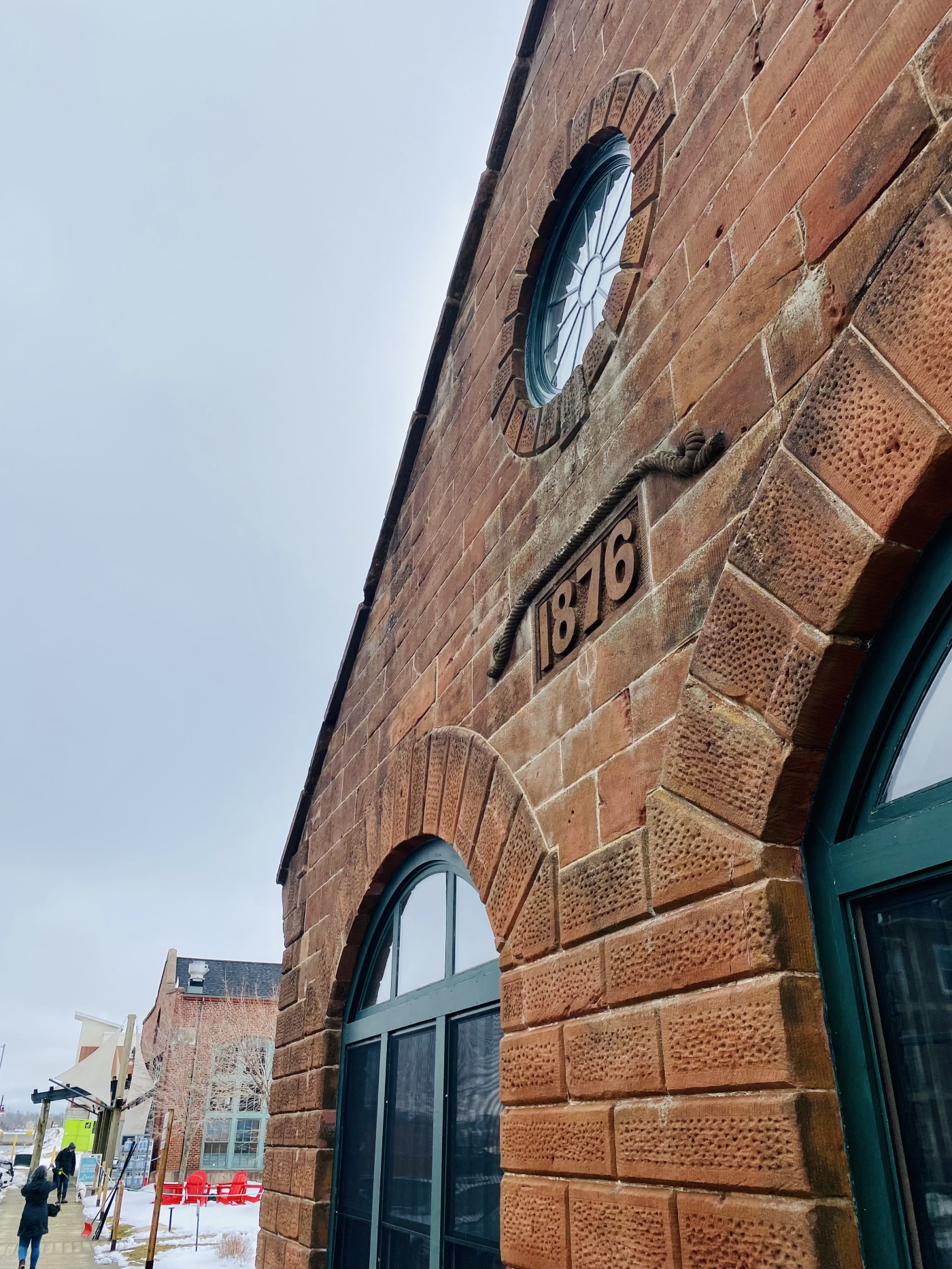 Exterior of the PEI Railway Brass House, home of Receiver Coffee, that show cornerstone of 1876