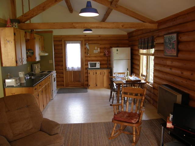 Interior view of log cabin at Seeblick III Cottages