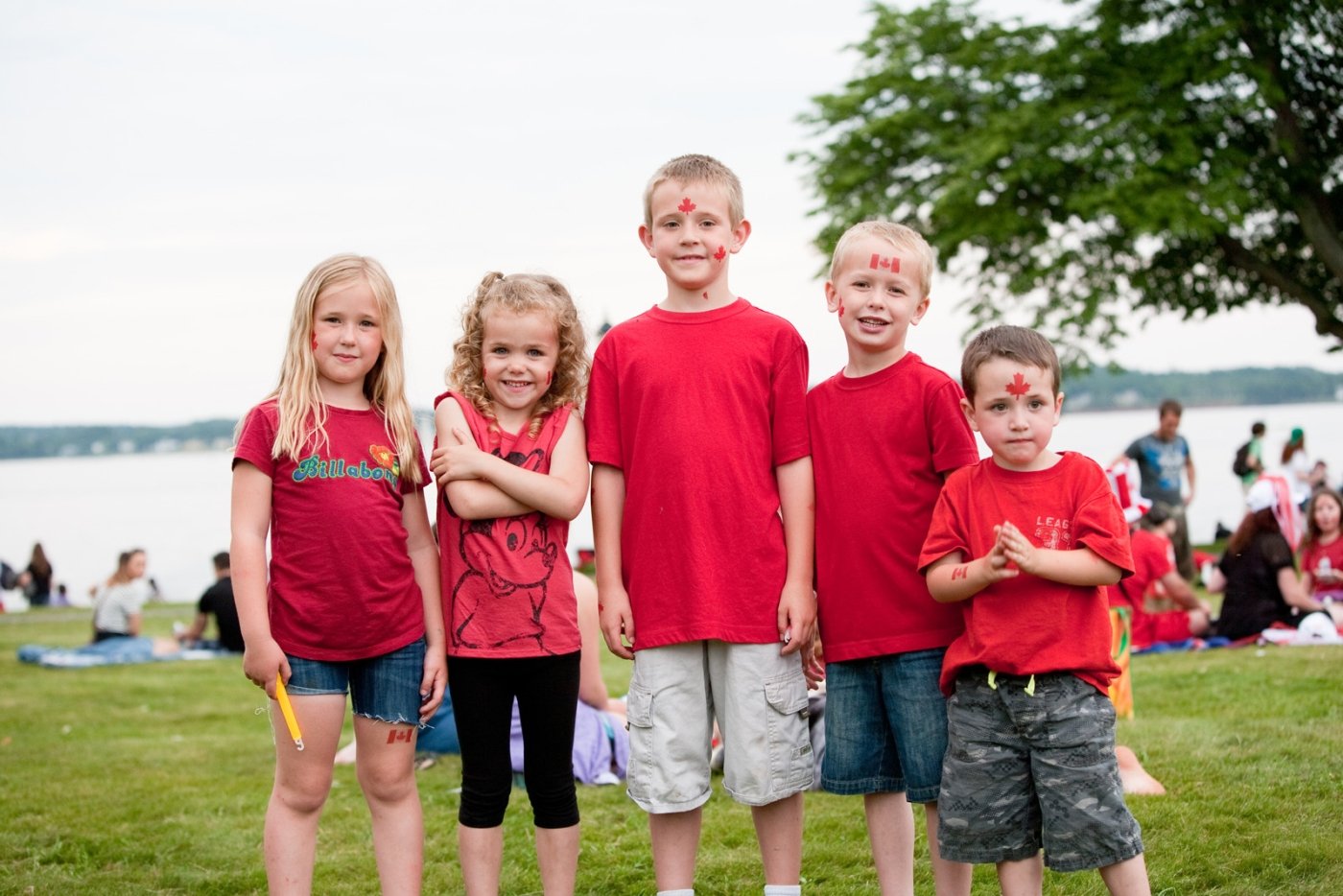 Canada Day at Victoria Park, PEI Five children dressed in red for Canada Day at Victoria Park
