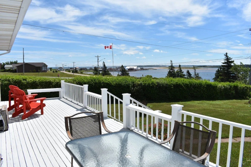 Whitesails Vacation Home Exterior water view of Rustico Bay from front deck of Whitesails Vacation Home