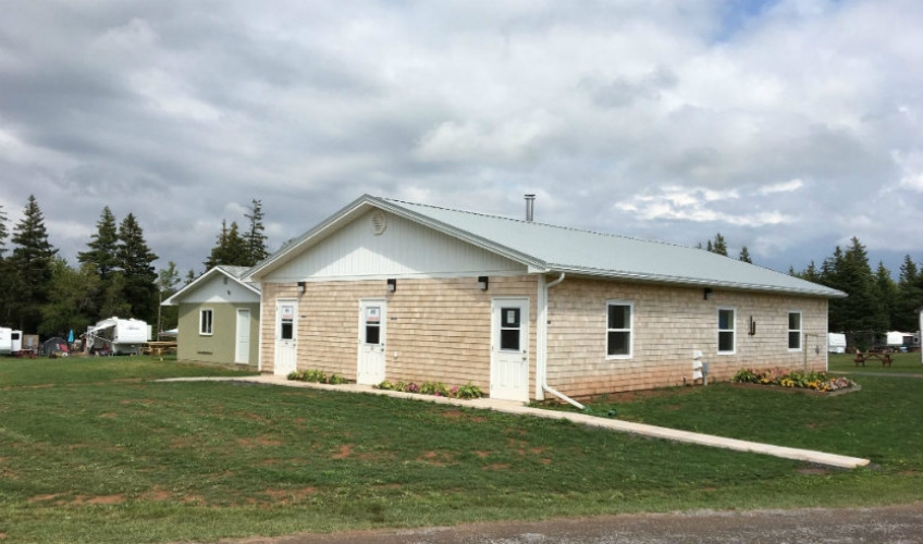Exterior view of washroom facilities at St. Peter's Bay Campground