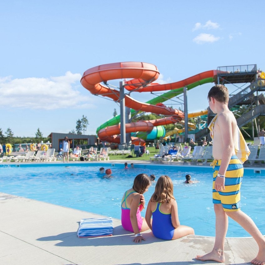 three children poolside at Shinning waters family fun park